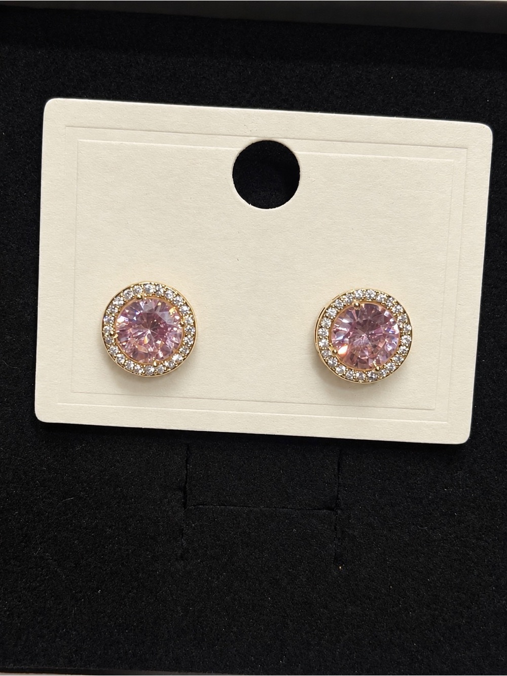 Classic Pink Crystal Halo Stud Earrings